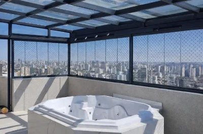 Cobertura de vidro em área externa com design elegante e aproveitamento da luz natural