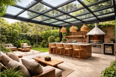 Cobertura de vidro para área gourmet com design moderno e proteção